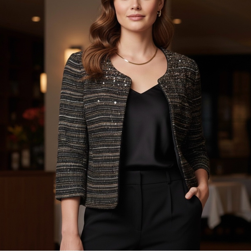 Bellatrix Black and Gold Striped Women Blazer